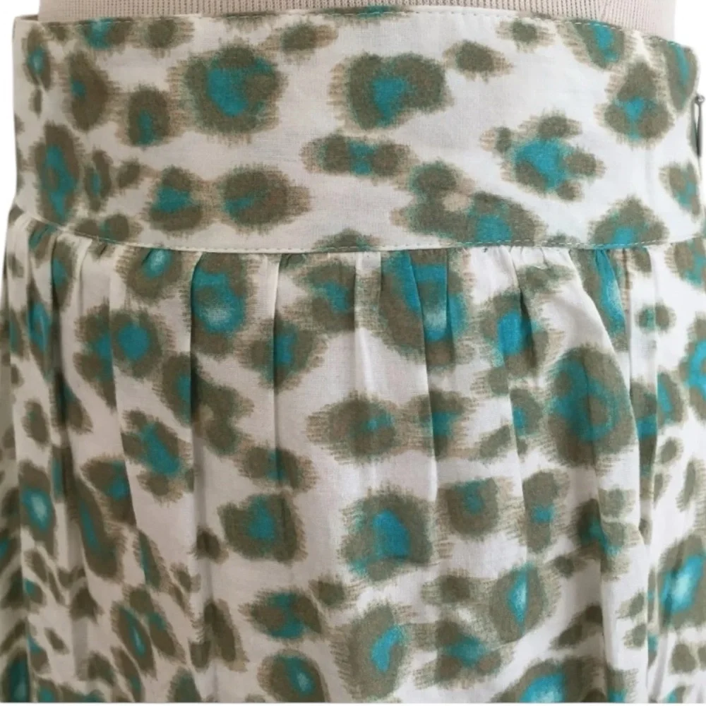 LOFT skirt cream aqua blue side zip lined 100% cotton Sz 10